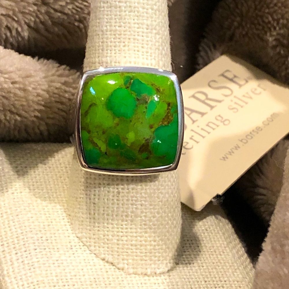 BARSE Green Turquoise Sterling Silver Statement Ring Sz 9.5 or 10